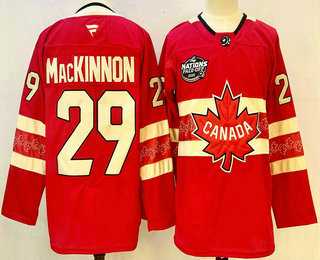 Men%27s Canada #29 Nathan MacKinnon Red 2025 4 Nations Face-Off Premium Stitched Jersey